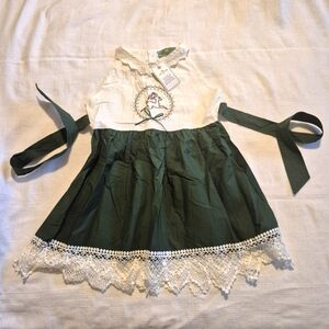 Mint Love Kids Girls Dress Green White Deer Size 6T Lace Hem Sleeveless NWT